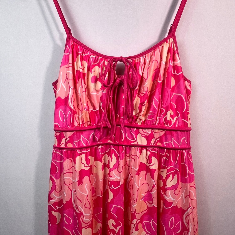 Grace Karin Pink Floral Maxi Dress XL Empire Waist Smocked Back Pockets Stretch - Picture 3 of 8